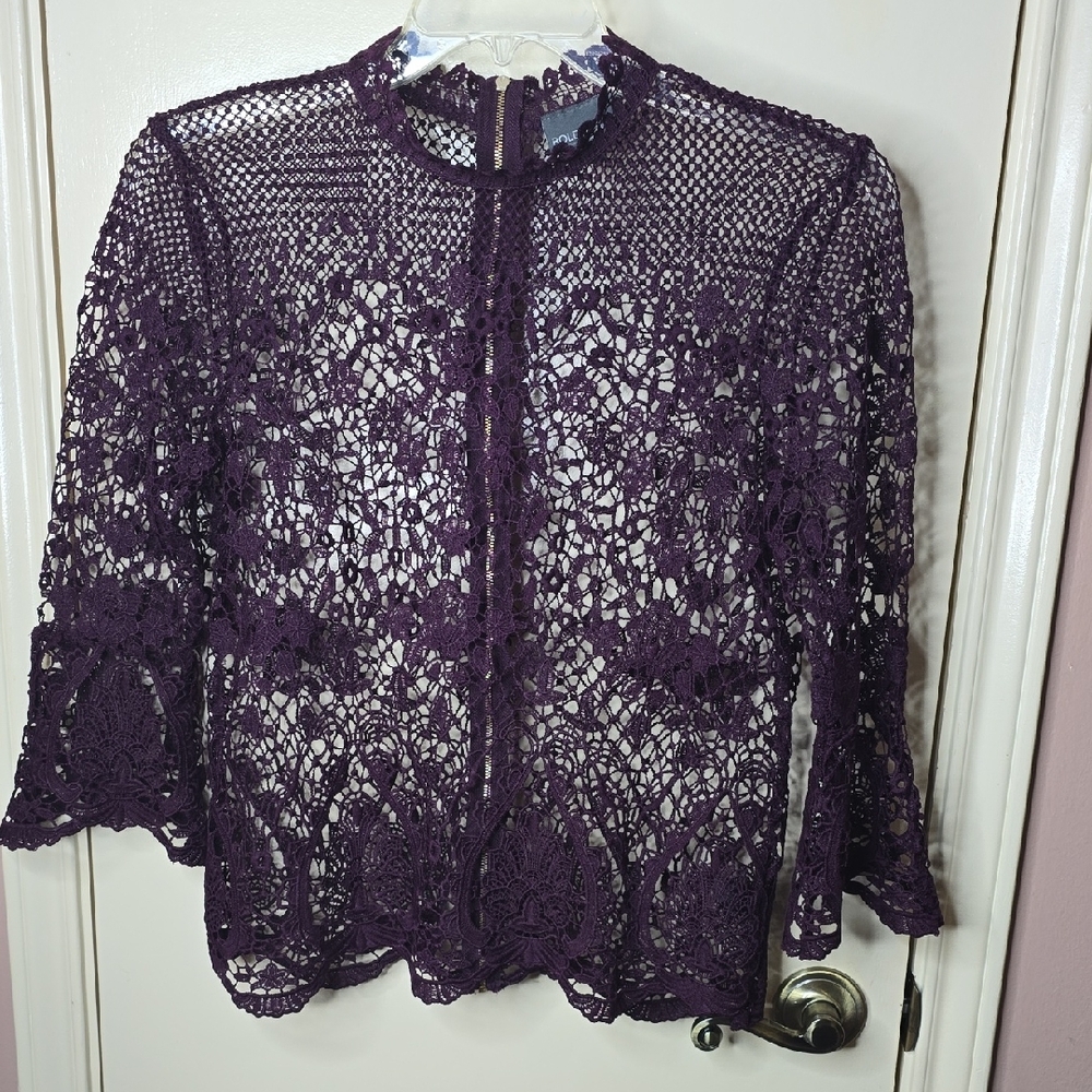 Bold Elements Dark Purple See Through High Neck L… - image 1